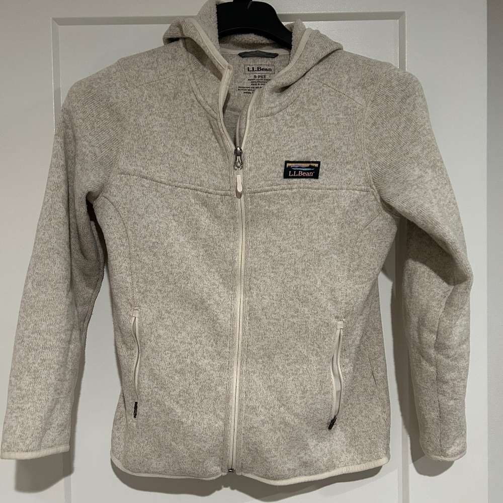 L.L. Bean's Sweater Fleece Full-Zip Hoodie in Cream - Women's Petite Small